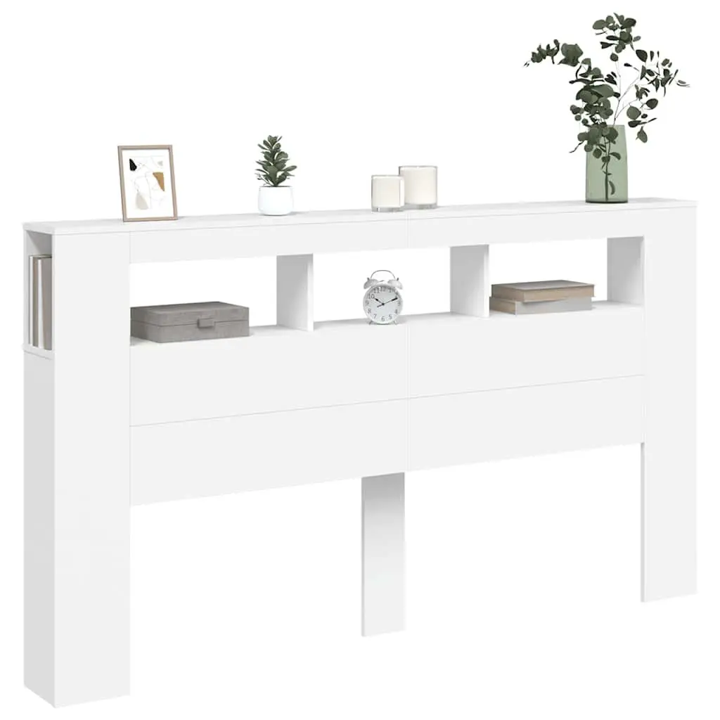 LED Headboard Modern White 180cm Engineered Wood RGB Lights Storage Top