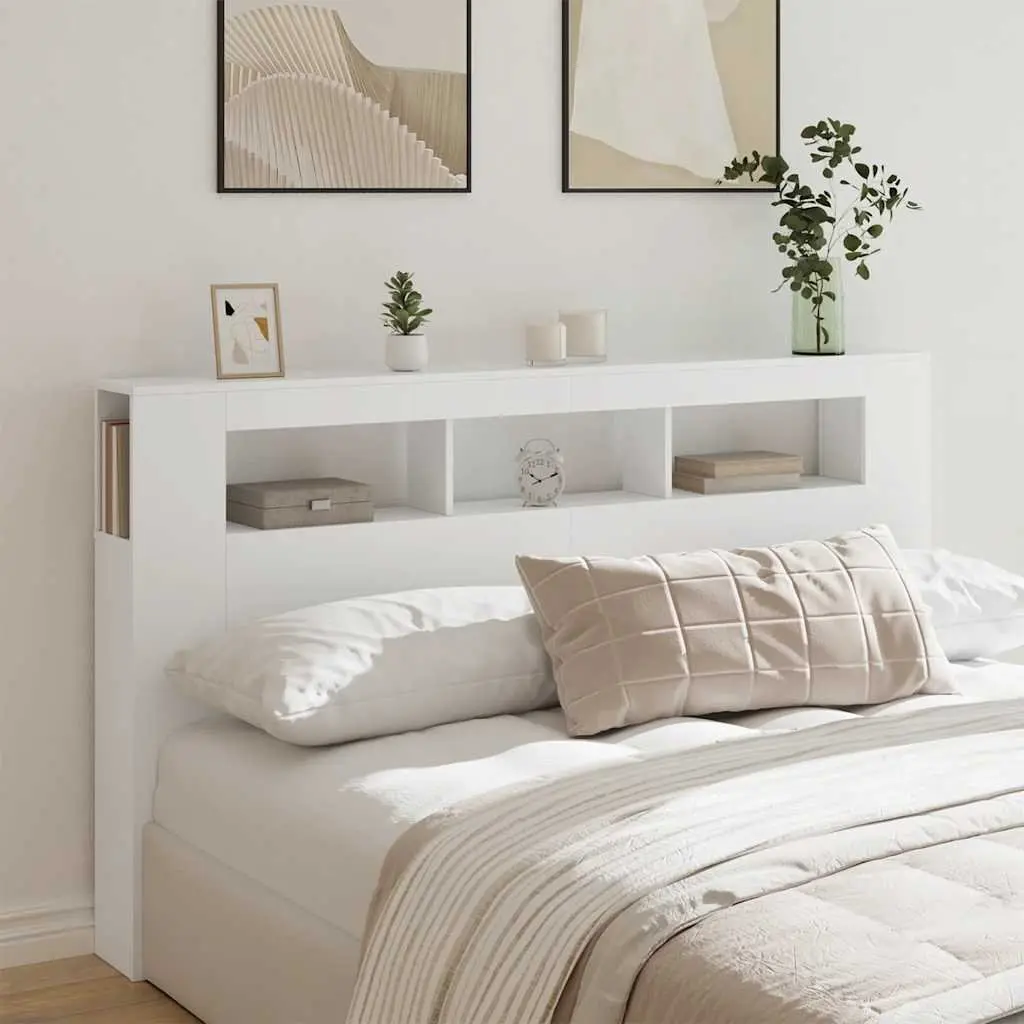 LED Headboard Modern White 180cm Engineered Wood RGB Lights Storage Top