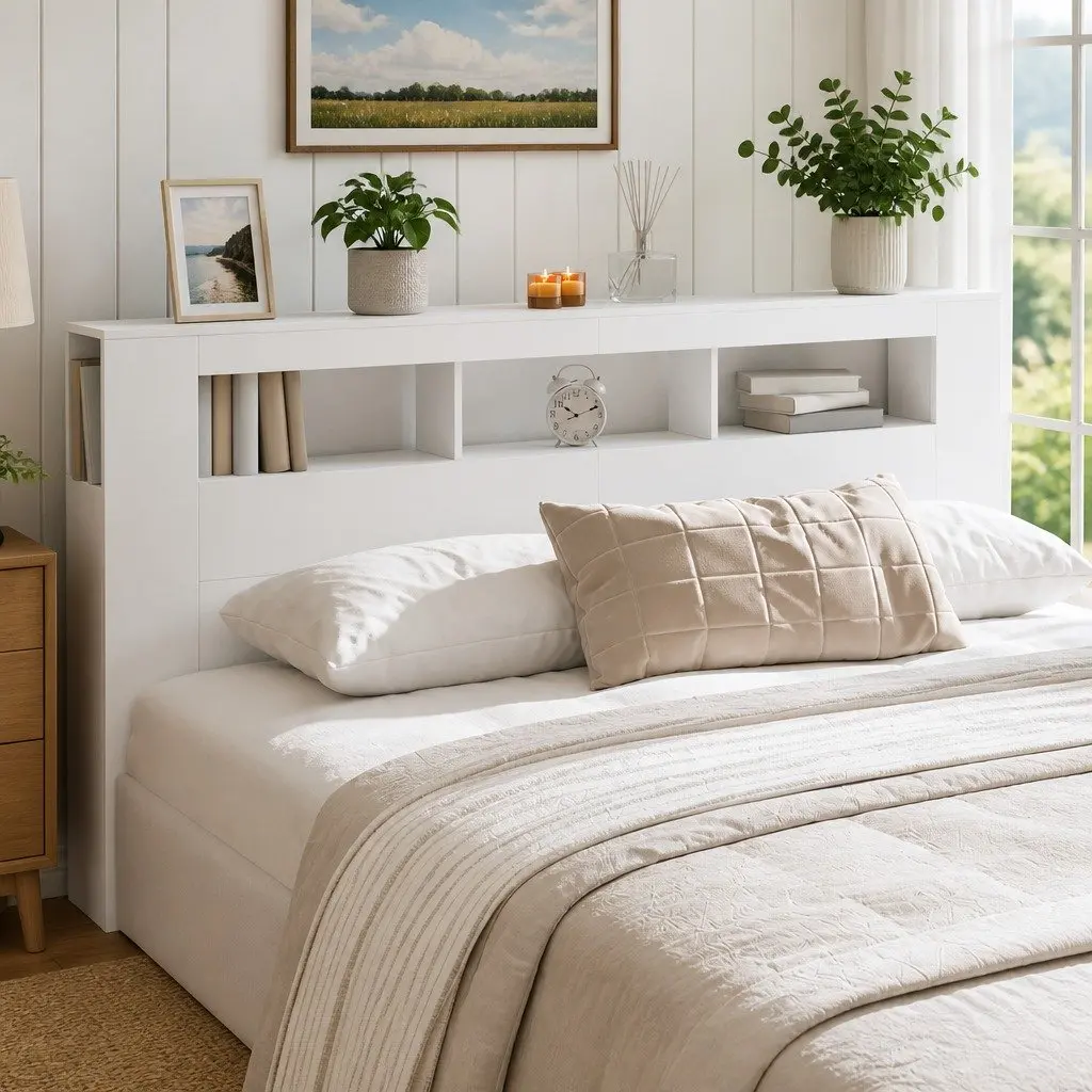 LED Headboard Modern White 200cm Engineered Wood with RGB Lights