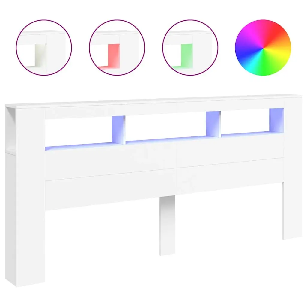 LED Headboard 220 cm White Modern Bedroom Engineered Wood RGB Lighting Storage