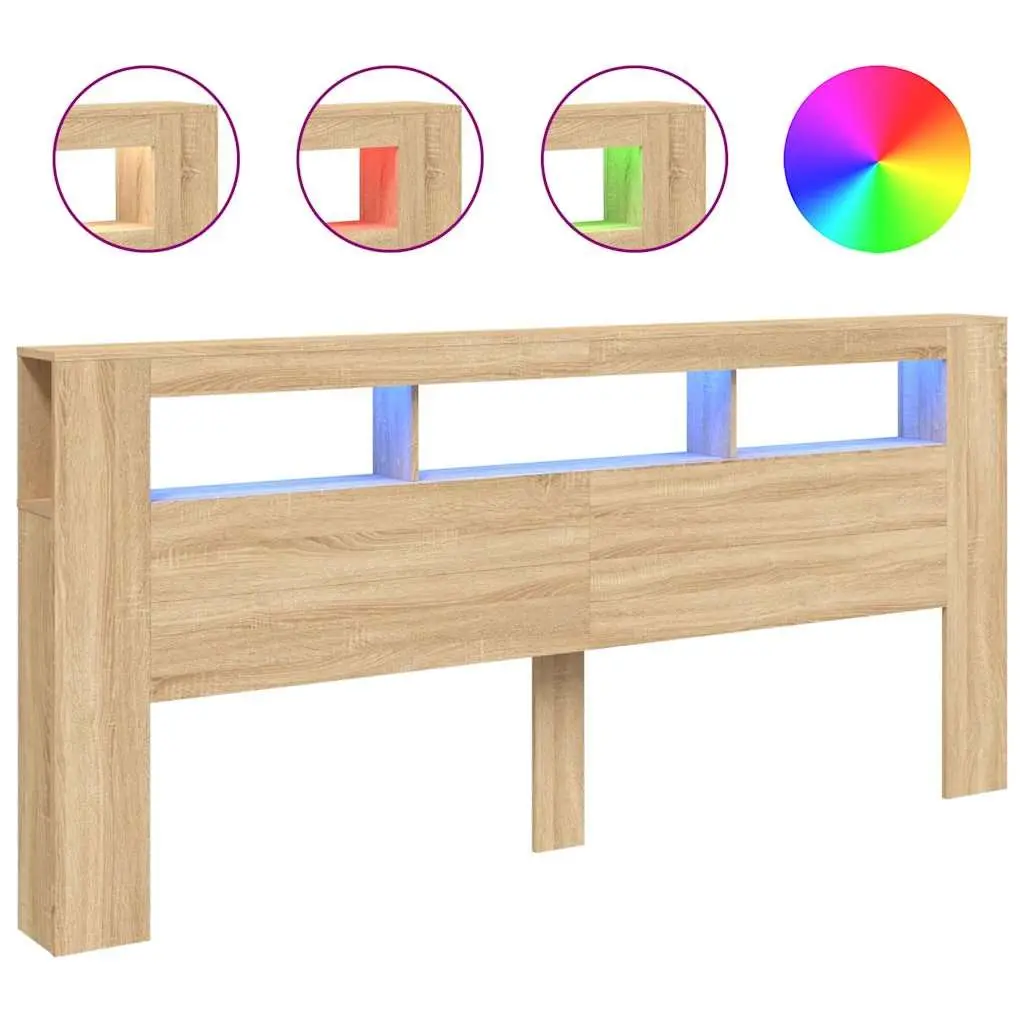 LED Headboard 220cm Modern Bedroom Engineered Wood RGB Lights Storage Display
