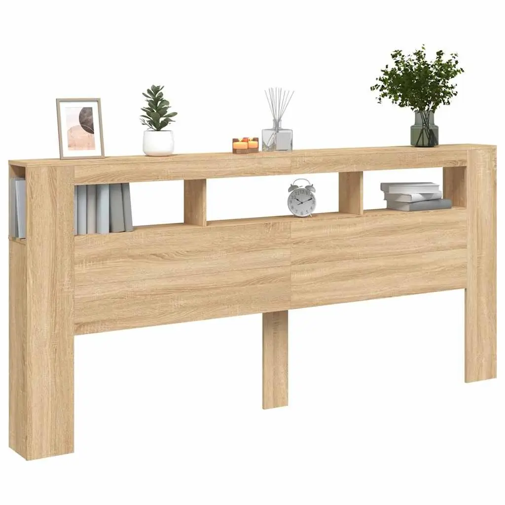 LED Headboard 220cm Modern Bedroom Engineered Wood RGB Lights Storage Display