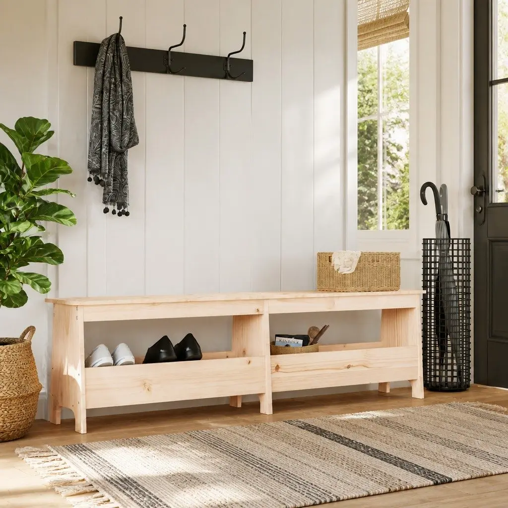 Storage Bench Solid Pine Wood Brown 160cm Entryway Furniture
