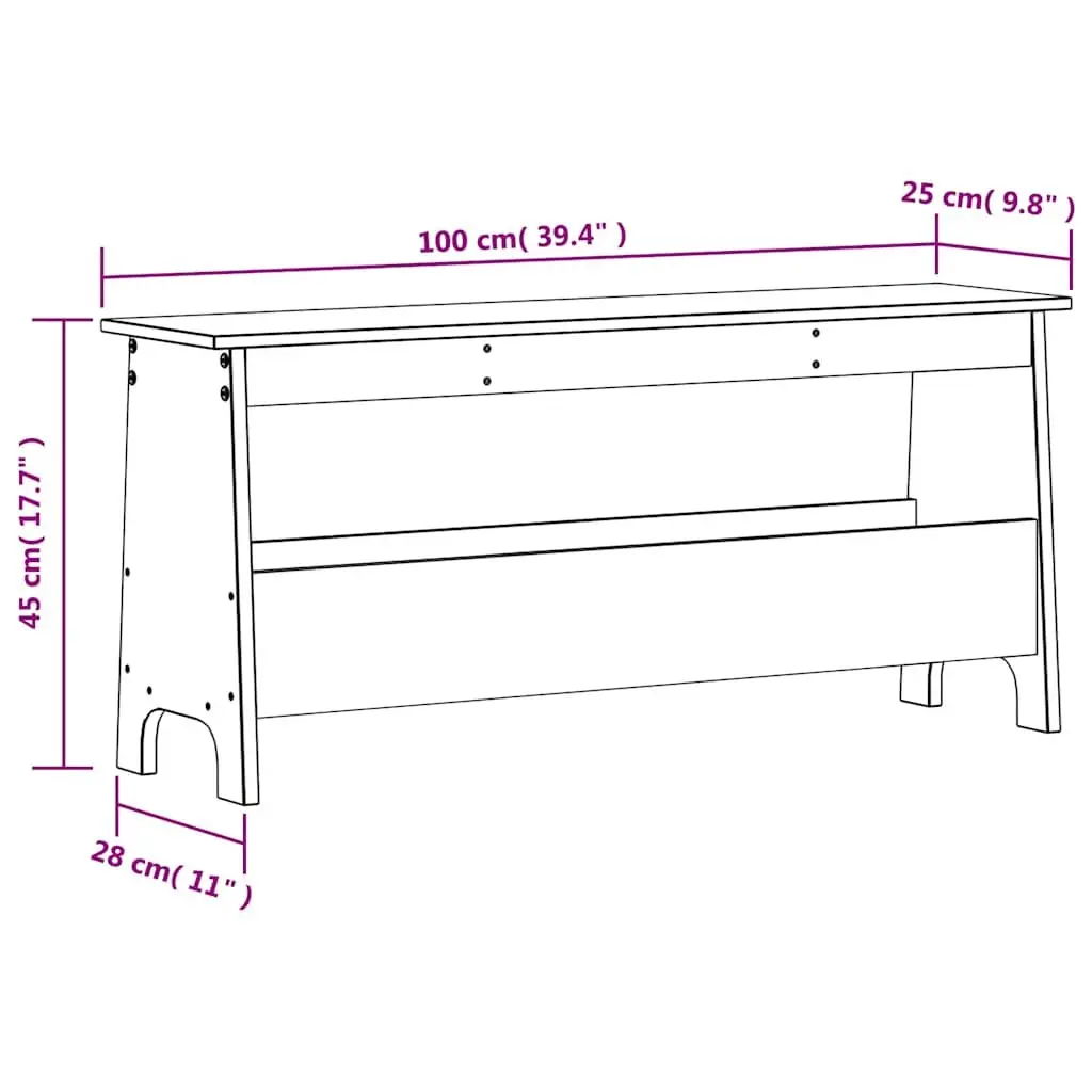 Solid Wood Pine Hall Bench Storage Brown 100x28x45cm Entryway Furniture