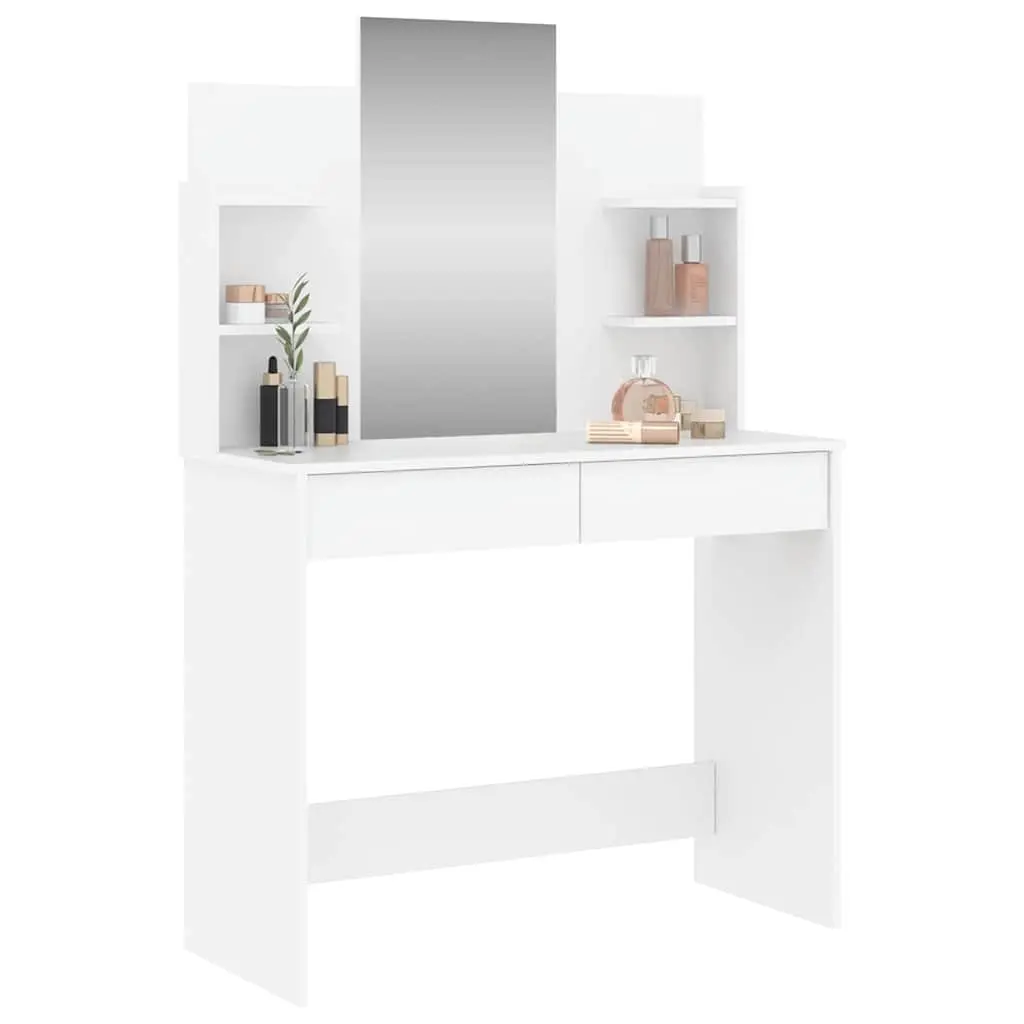 Dressing Table with Mirror White Engineered Wood 96W x 39D x 142H cm