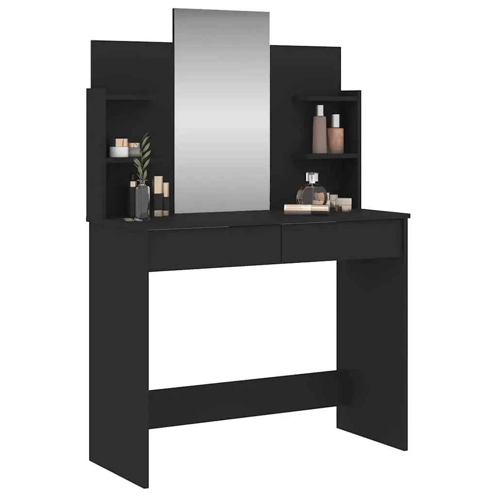 Dressing Table with Mirror Black Engineered Wood 96W x 39D x 142H cm