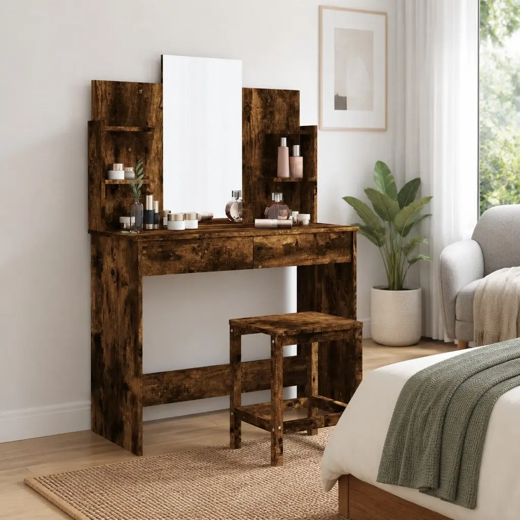 Brown Dressing Table with Mirror
