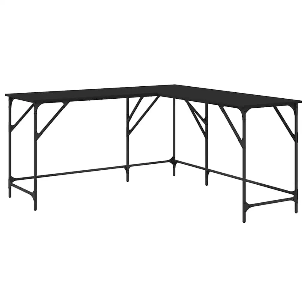 L-Shaped Office Desk Black Corner Writing Table 149 x 149 x 75 cm