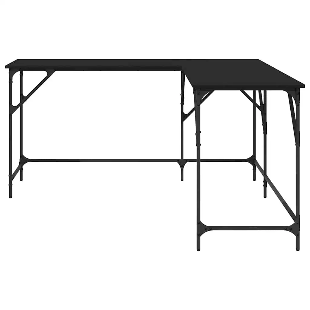 L-Shaped Office Desk Black Corner Writing Table 149 x 149 x 75 cm