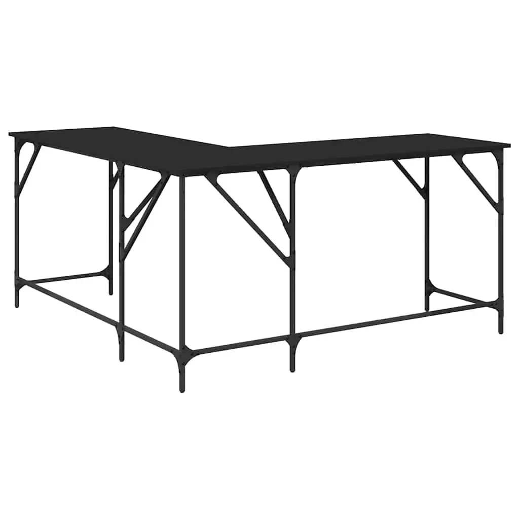 L-Shaped Office Desk Black Corner Writing Table 149 x 149 x 75 cm