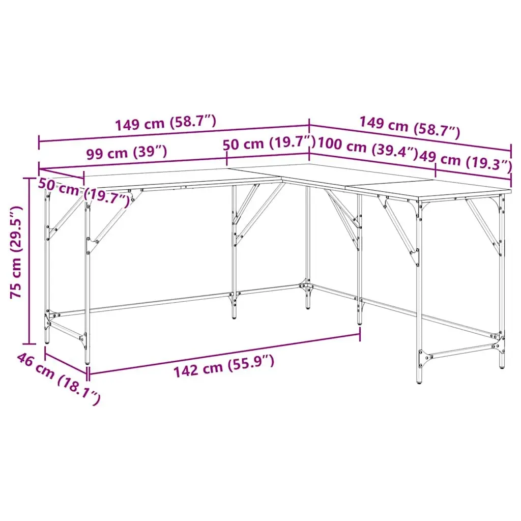 L-Shaped Office Desk Black Corner Writing Table 149 x 149 x 75 cm