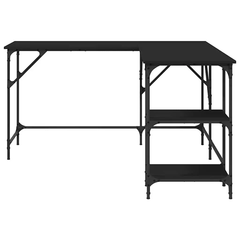 L-Shaped Corner Desk with Shelves Storage Black Office Computer Writing Table
