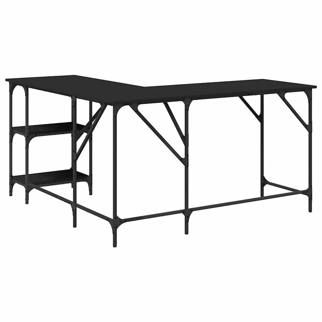 L-Shaped Corner Desk with Shelves Storage Black Office Computer Writing Table