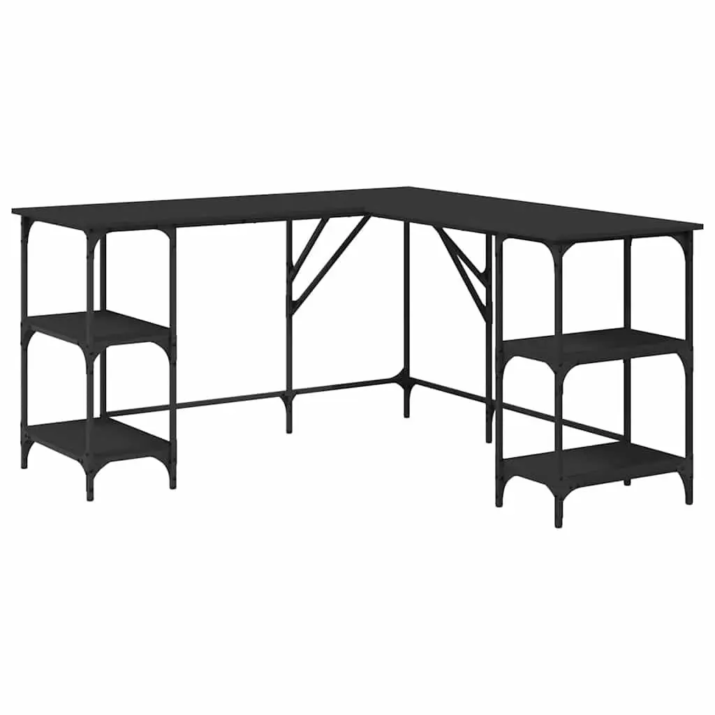 L-Shaped Computer Desk with Shelves Storage Office Writing Table Black