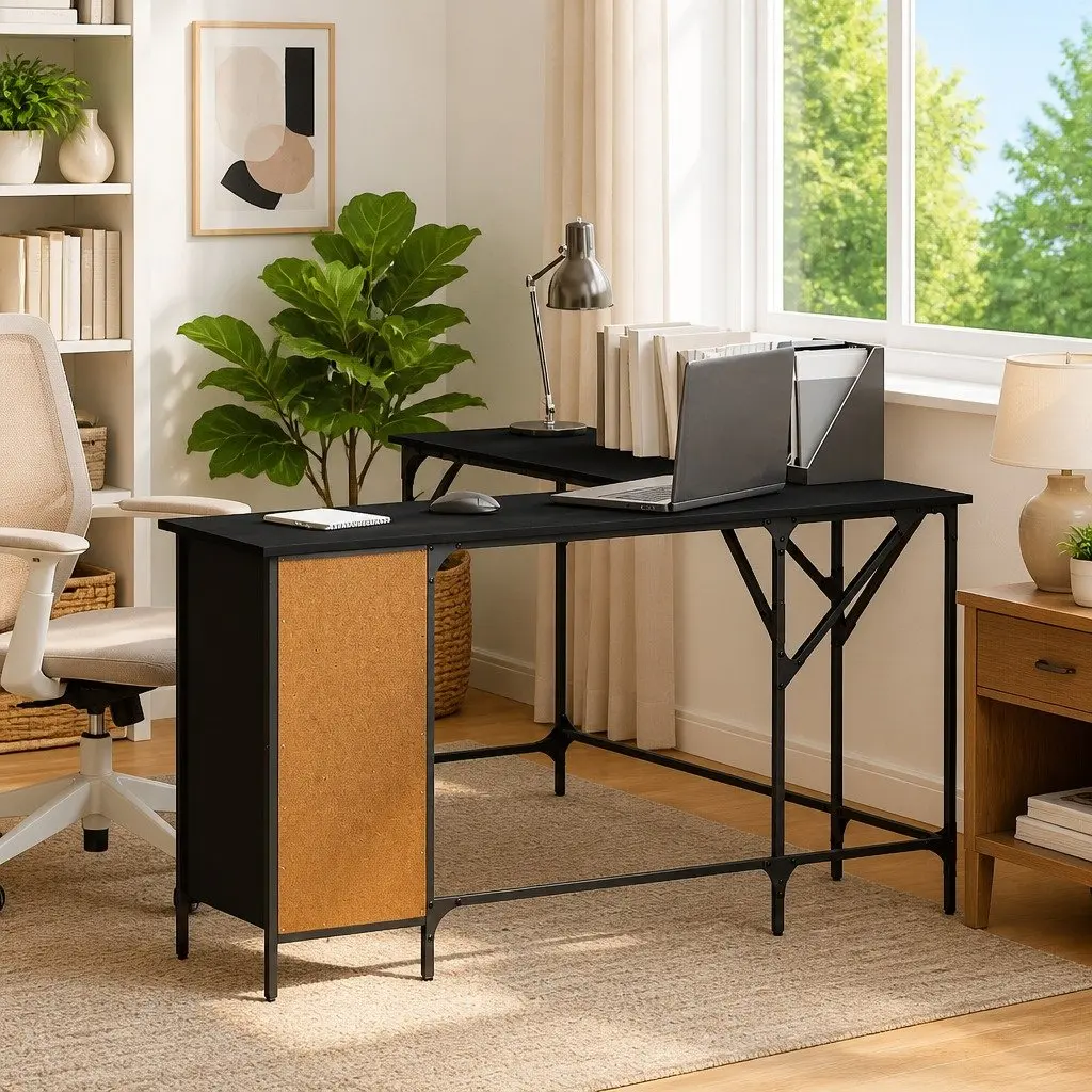 Black L-Shaped Office Desk
