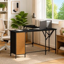 L-Shaped Office Desk Computer Writing Table Storage Corner Workstation Black
