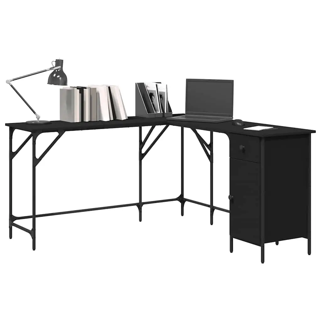 Black L-Shaped Office Desk