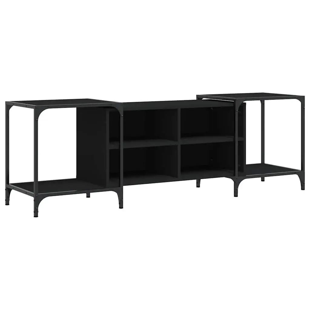 TV Cabinet Black Engineered Wood Media Stand Unit Adjustable Width Shelves Storage Console 153 x 37 x 50 cm