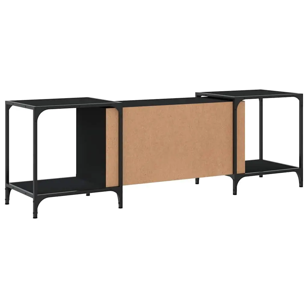 TV Cabinet Black Engineered Wood Media Stand Unit Adjustable Width Shelves Storage Console 153 x 37 x 50 cm