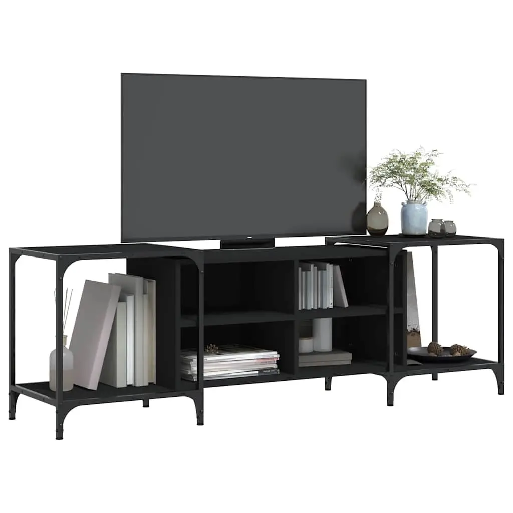 TV Cabinet Black Engineered Wood Media Stand Unit Adjustable Width Shelves Storage Console 153 x 37 x 50 cm