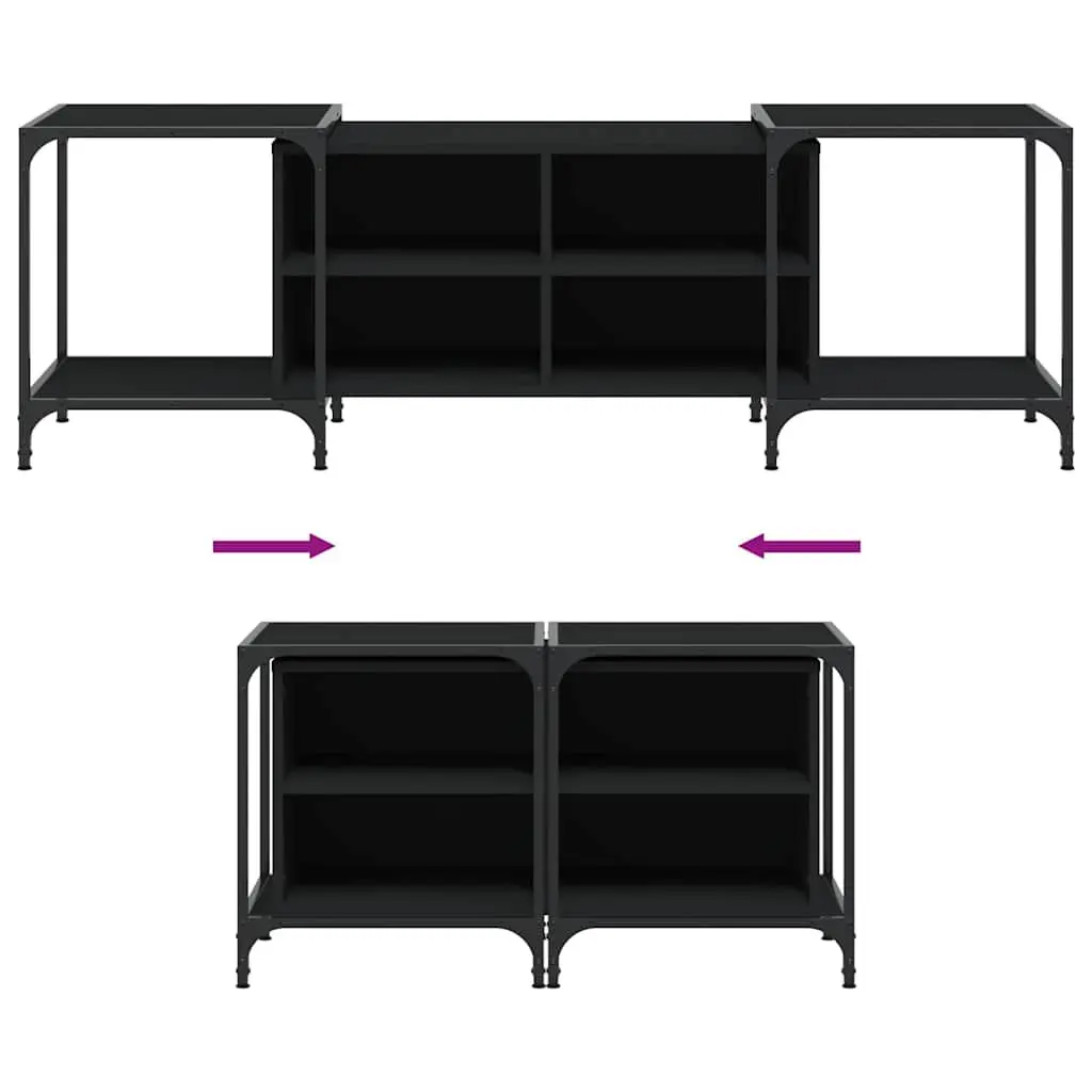 TV Cabinet Black Engineered Wood Media Stand Unit Adjustable Width Shelves Storage Console 153 x 37 x 50 cm