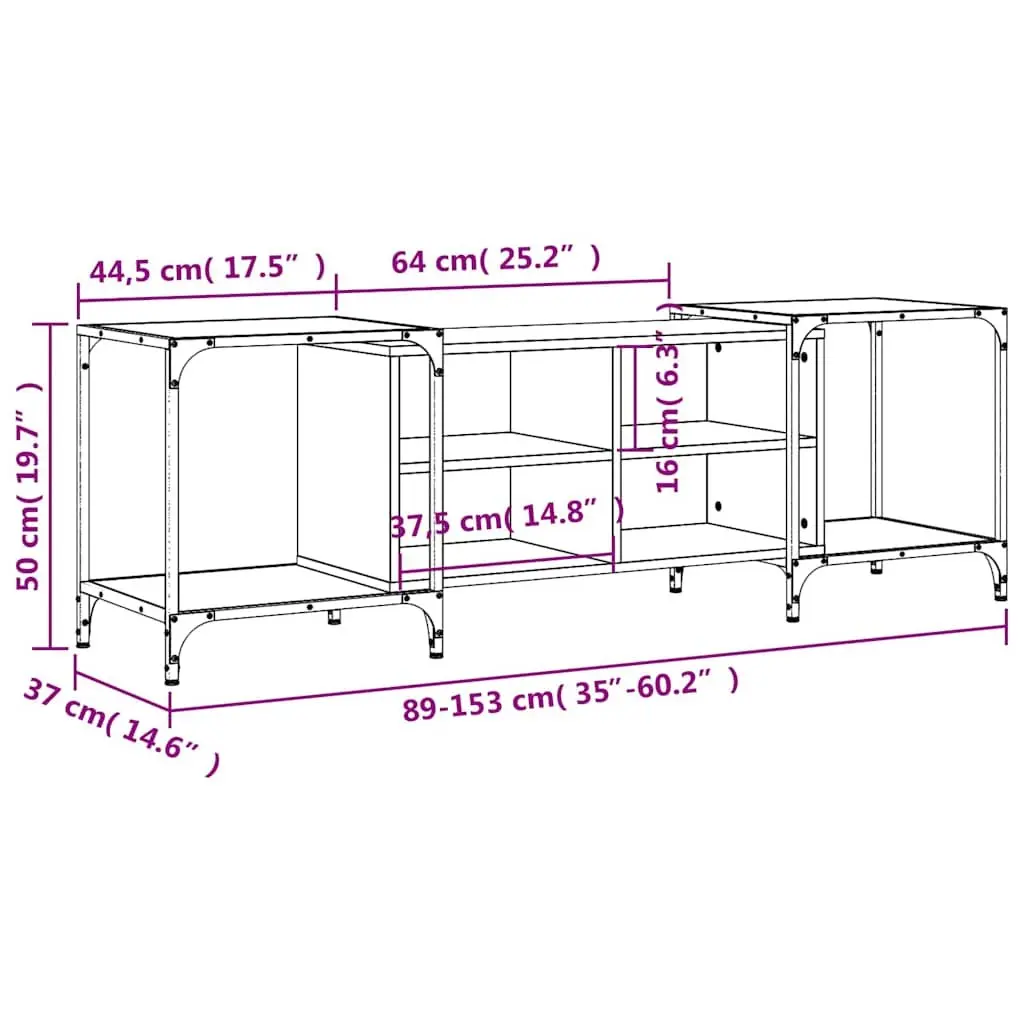 TV Cabinet Black Engineered Wood Media Stand Unit Adjustable Width Shelves Storage Console 153 x 37 x 50 cm