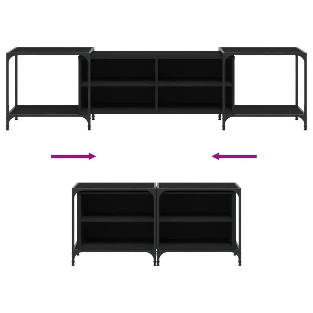 TV Cabinet Black Media Console Engineered Wood Shelves Storage Unit 203x37x50cm
