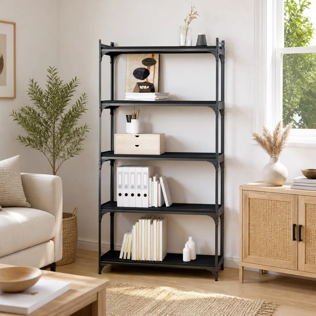 5-Tier Black Bookcase