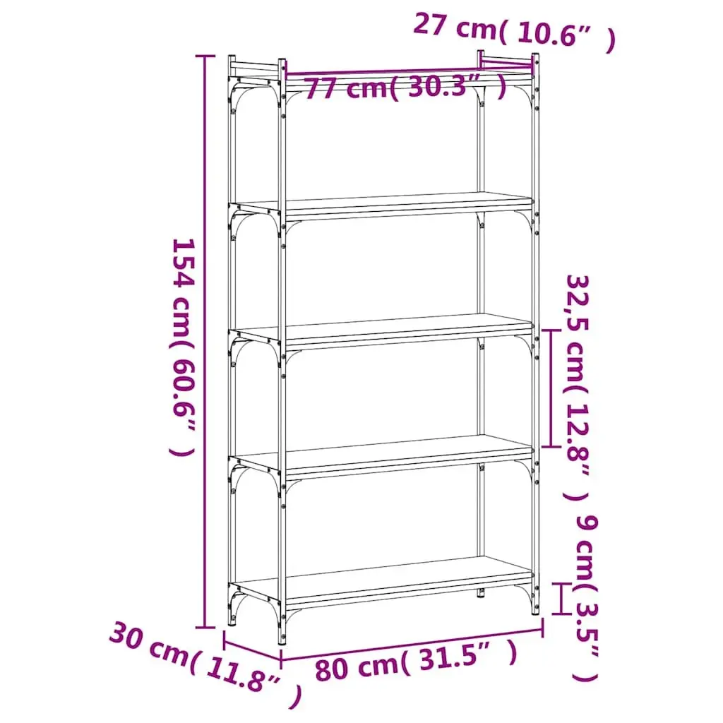 5-Tier Black Bookcase