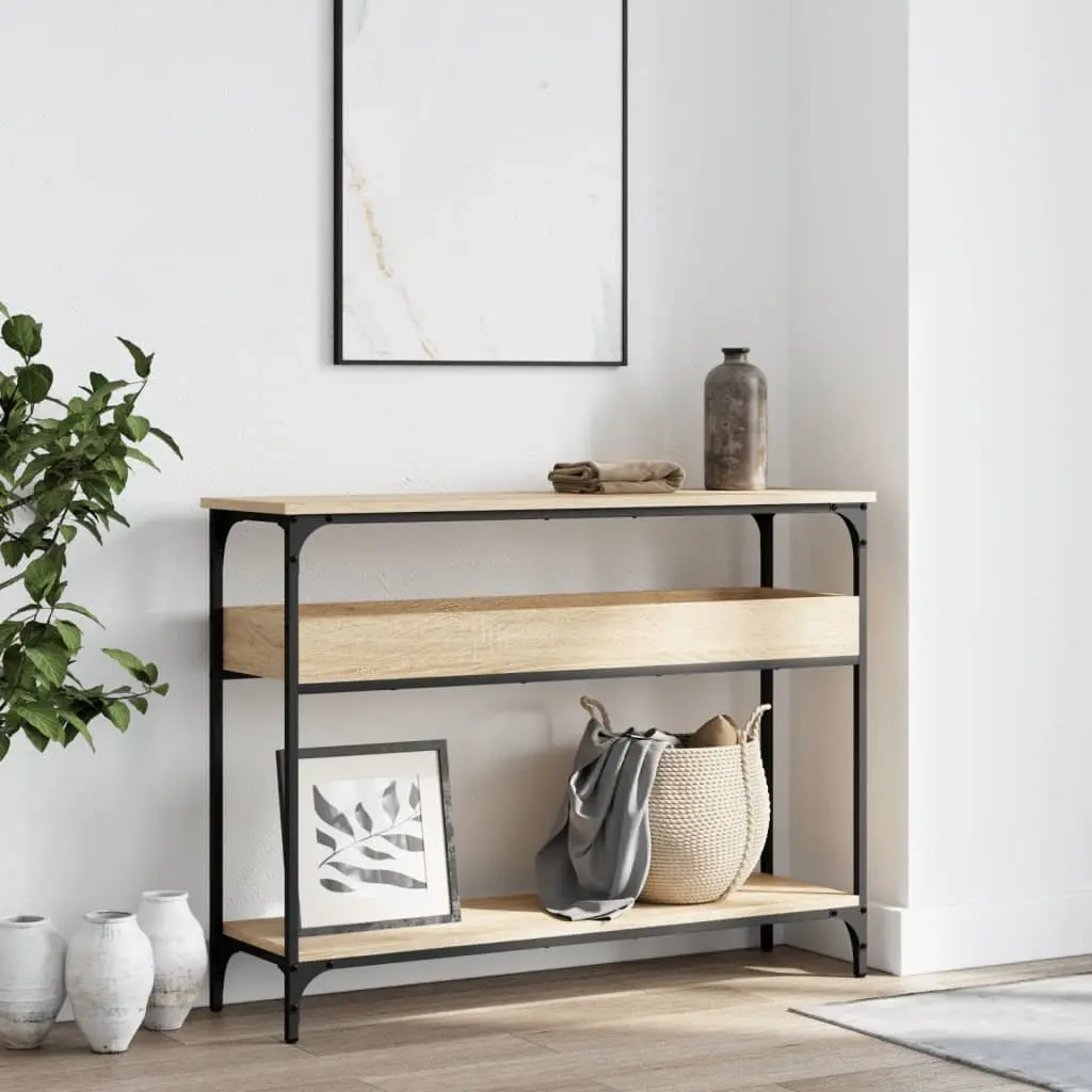 Console Table with Shelf Engineered Wood Brown 100cm W x 29cm D x 75cm H