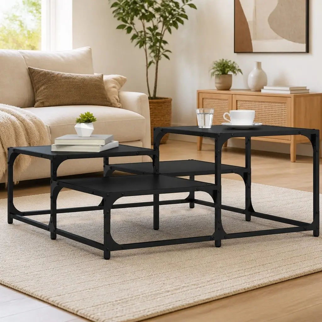 Black Square Coffee Table Living Room Accent Furniture Modern Design 87.5cm