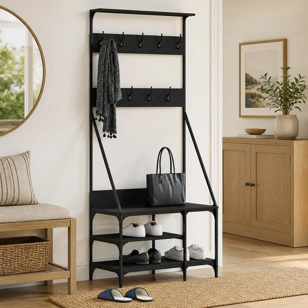 Clothes Rack with Shoe Storage Shelves Black 80 x 40 x 184 cm