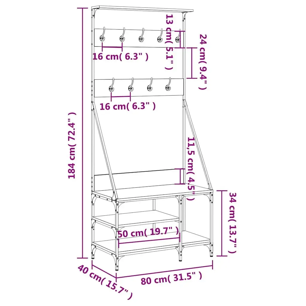 Clothes Rack with Shoe Storage Shelves Black 80 x 40 x 184 cm