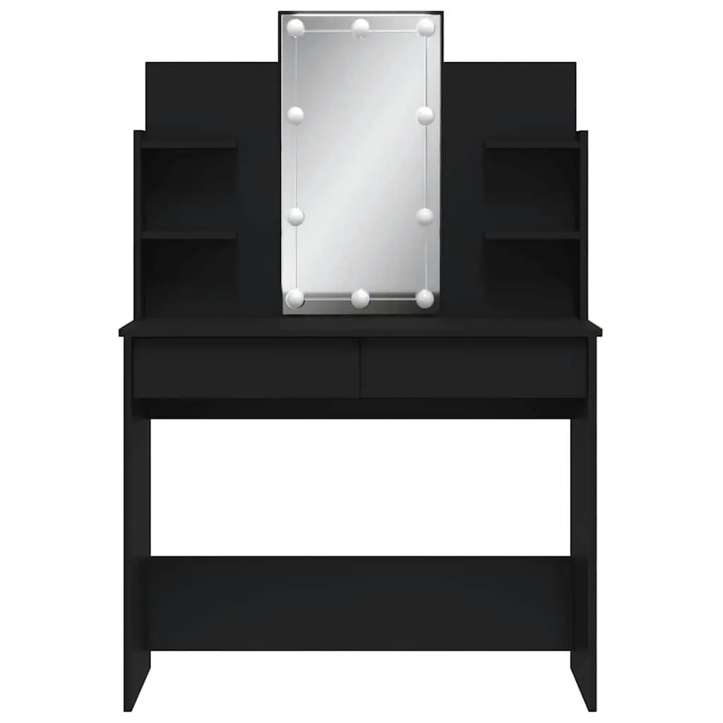 Black Dressing Table with Adjustable LED Lighting and Utility Mirror 2 Drawers