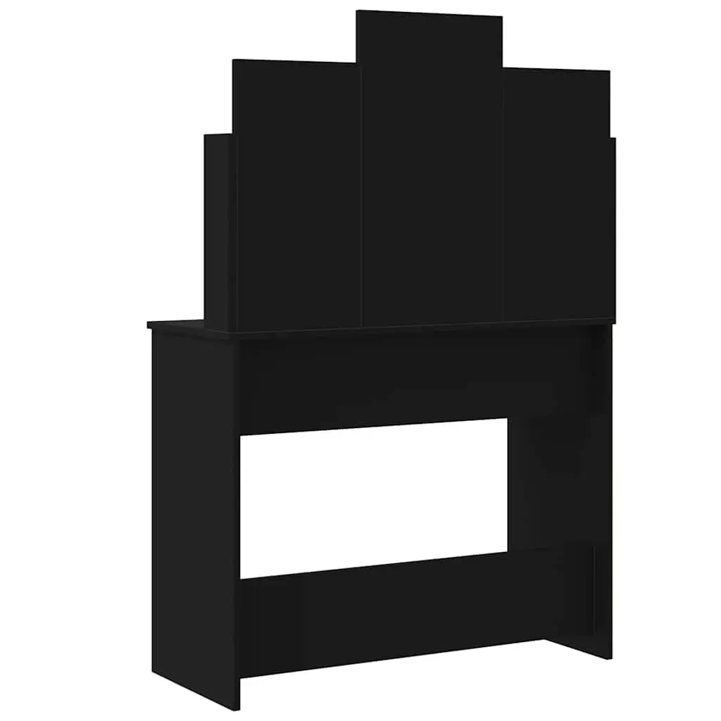 Black Dressing Table with Adjustable LED Lighting and Utility Mirror 2 Drawers