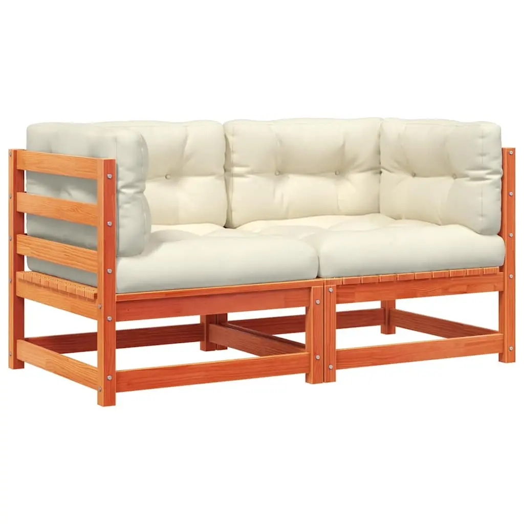 Modular Garden Sofa Set Outdoor 2 Pieces Brown Solid Pine Wood with Cushions