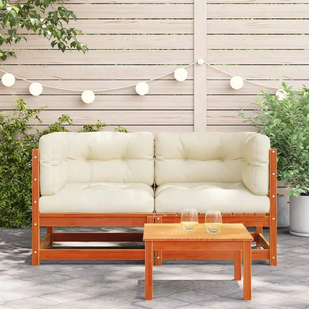 Modular Garden Sofa Set Outdoor 2 Pieces Brown Solid Pine Wood with Cushions