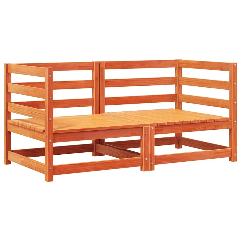 Modular Garden Sofa Set Outdoor 2 Pieces Brown Solid Pine Wood with Cushions