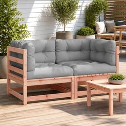 Outdoor Sectional Sofa 2 pcs Corner Garden Seating Brown Wood Patio Furniture