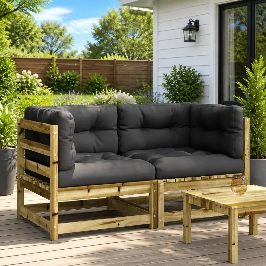 Outdoor Corner Garden Sofa Modular 2 Piece Brown Wooden Seating