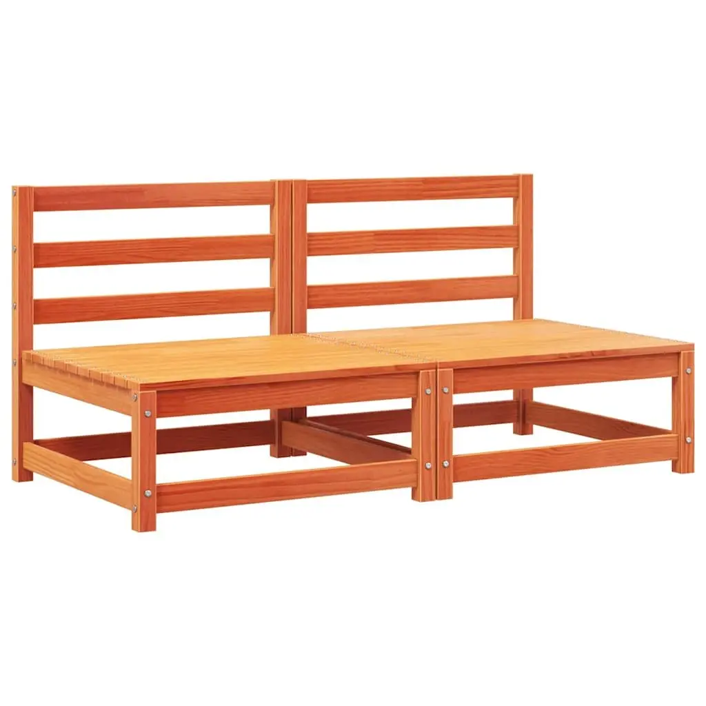 Armless Garden Sofa 2 pcs with Cushions Brown Solid Pine Wood Patio Seating