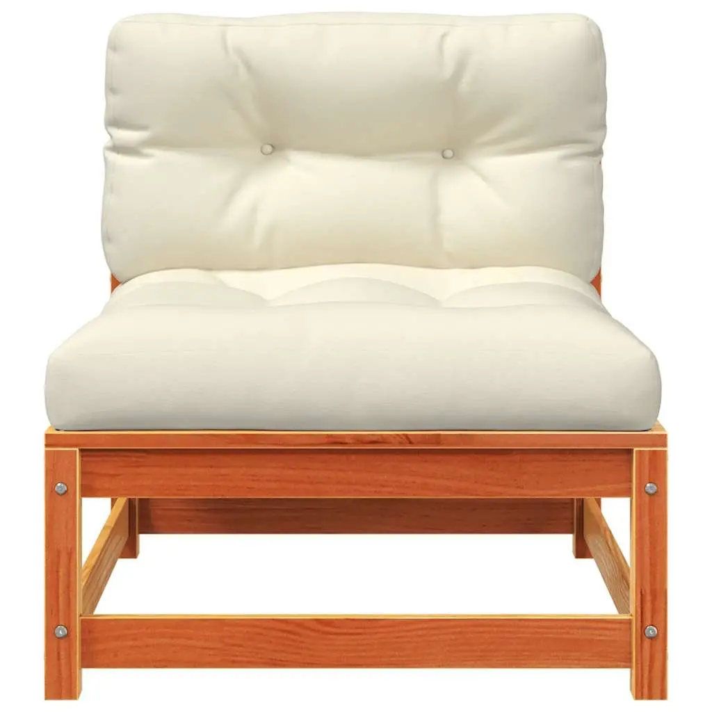 Armless Garden Sofa 2 pcs with Cushions Brown Solid Pine Wood Patio Seating