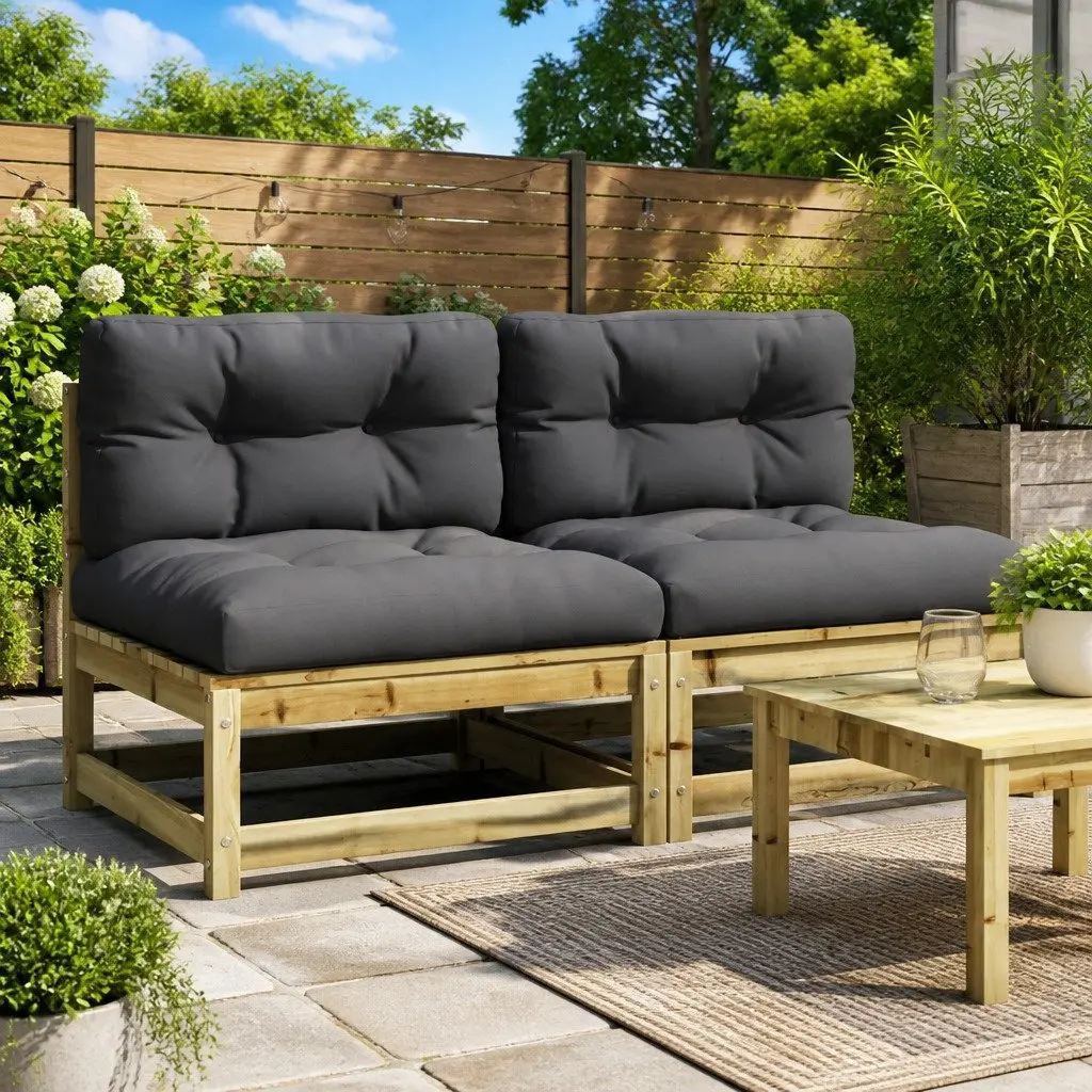 Outdoor Sectional Sofa Unit Armless Brown Wood with Cushions 2pc