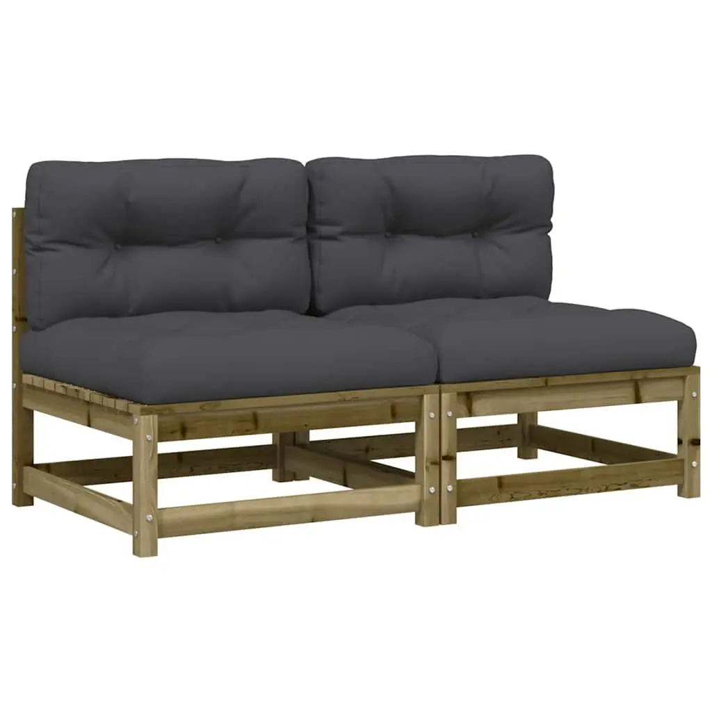 Outdoor Sectional Sofa Unit Armless Brown Wood with Cushions 2pc