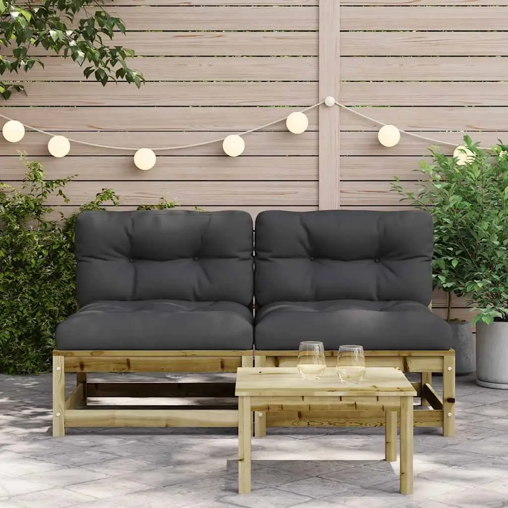 Outdoor Sectional Sofa Unit Armless Brown Wood with Cushions 2pc