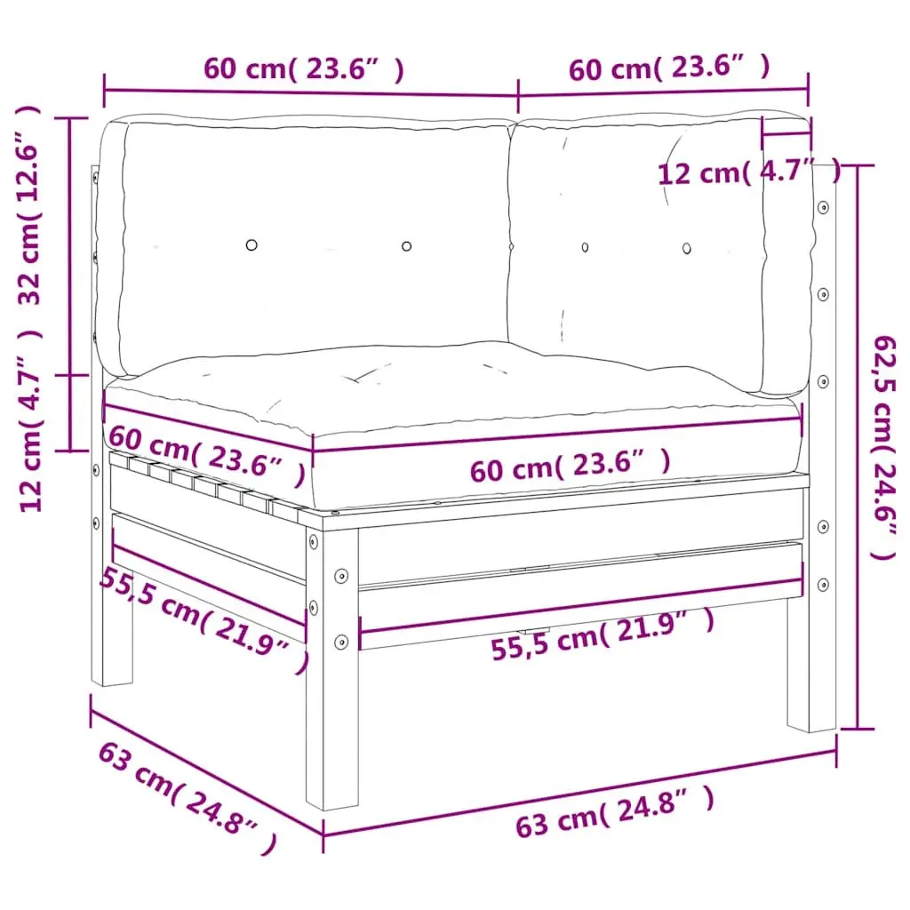 Outdoor Sectional Sofa Corner Unit Solid Wood 2 Pieces