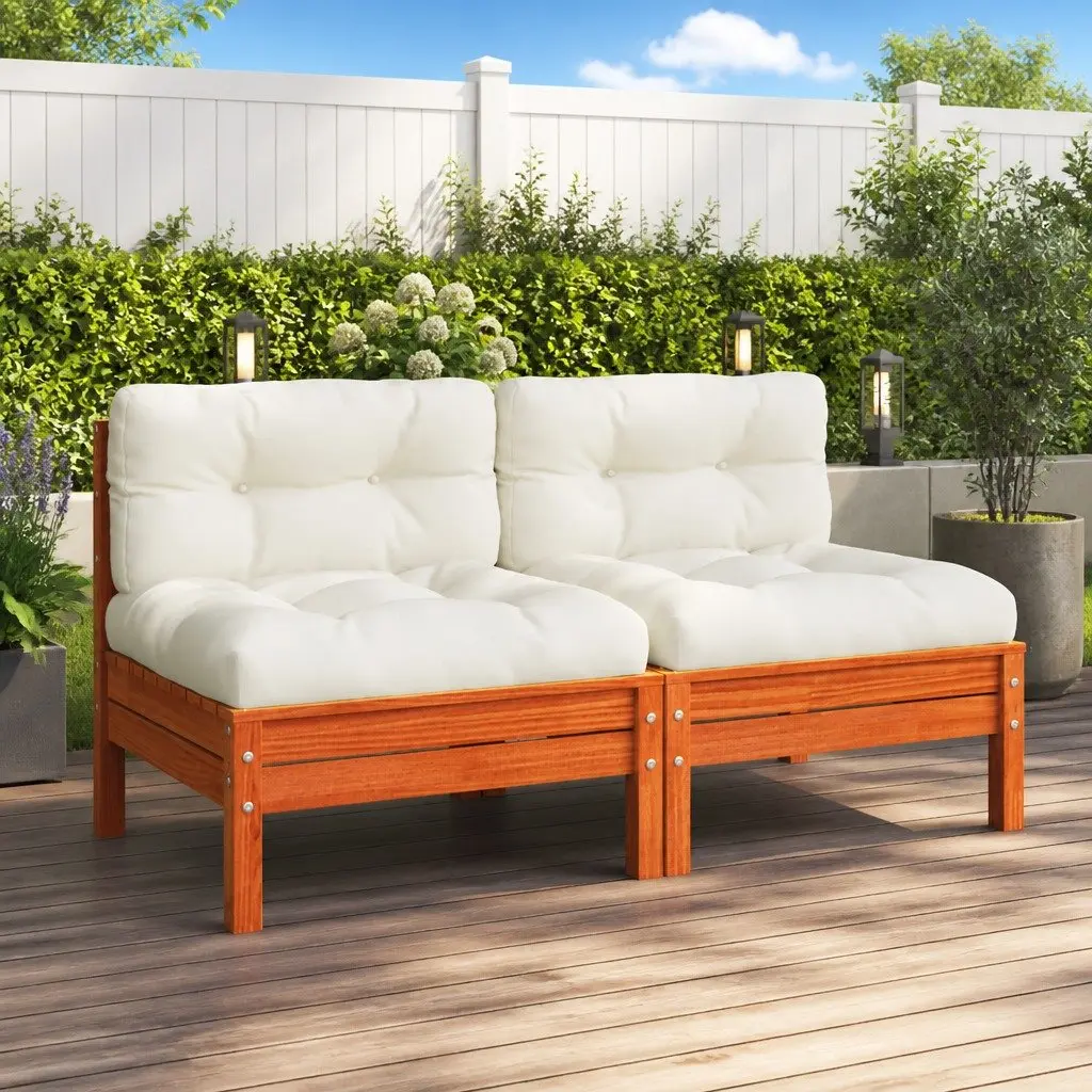 Outdoor Sectional Sofa Armless Single Unit Solid Pine Wood Garden Patio Seating