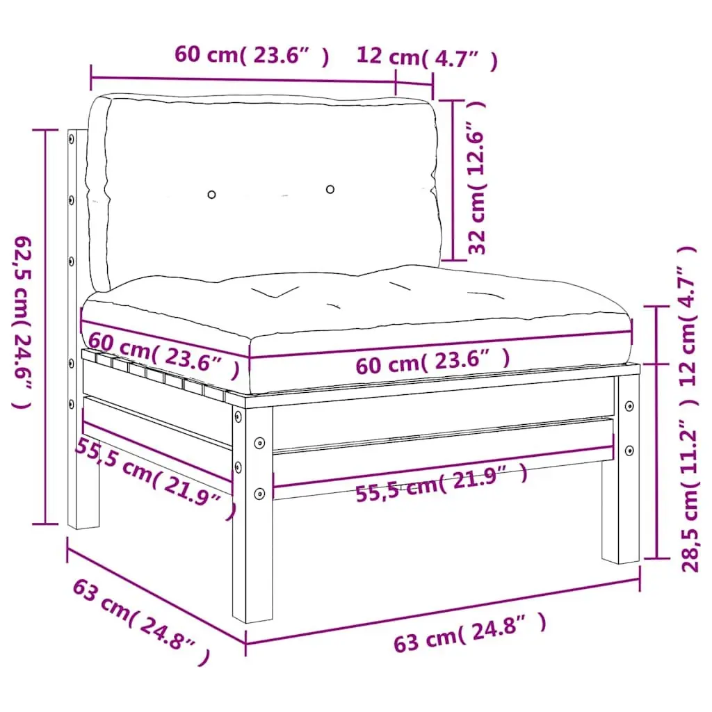 Outdoor Sectional Sofa Armless Single Unit Solid Pine Wood Garden Patio Seating