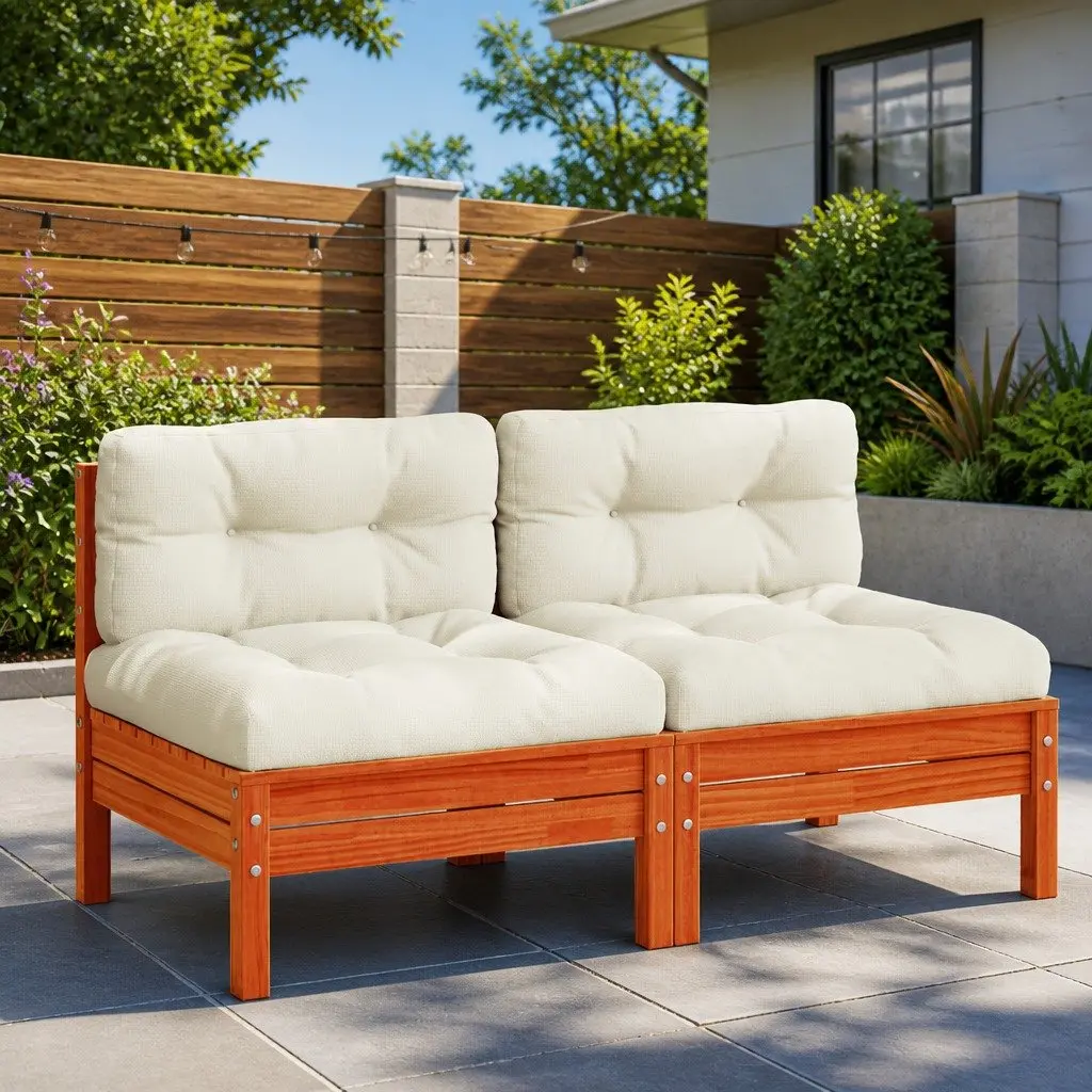 Outdoor Sectional Sofa Unit Armless Modular Seating 2 Pieces Brown