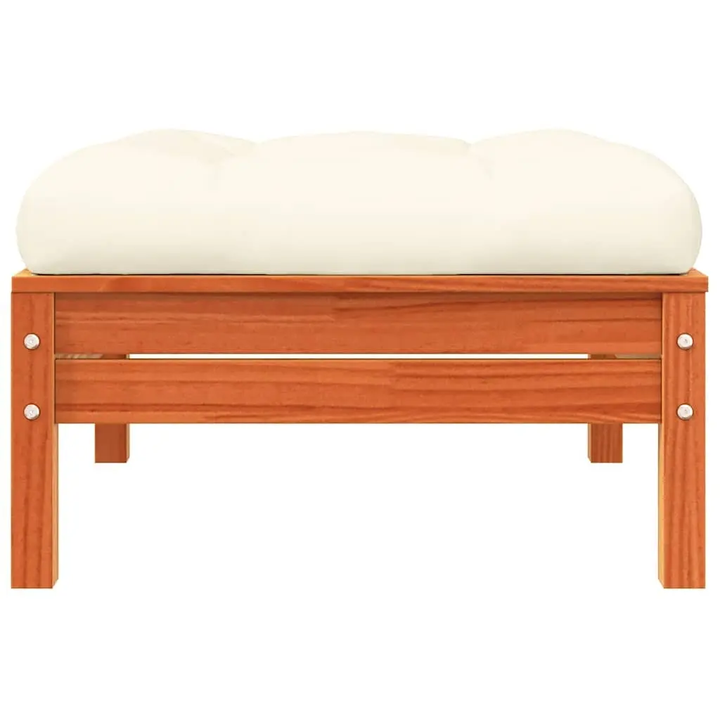 Garden Footstool with Cushion Solid Pine Wood Brown Outdoor Patio Ottoman Seat